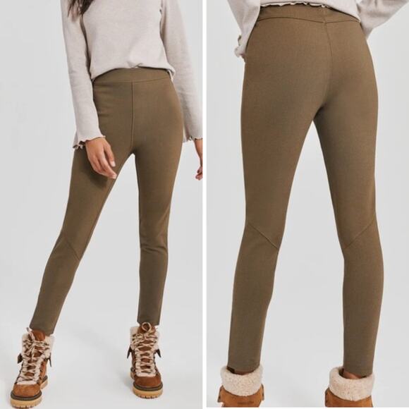 SOMETHING NAVY PANTS M PONTE TROUSERS OLIVE KHAKI ARMY GREEN HIGH WAIST LEGGINGS - Picture 1 of 8